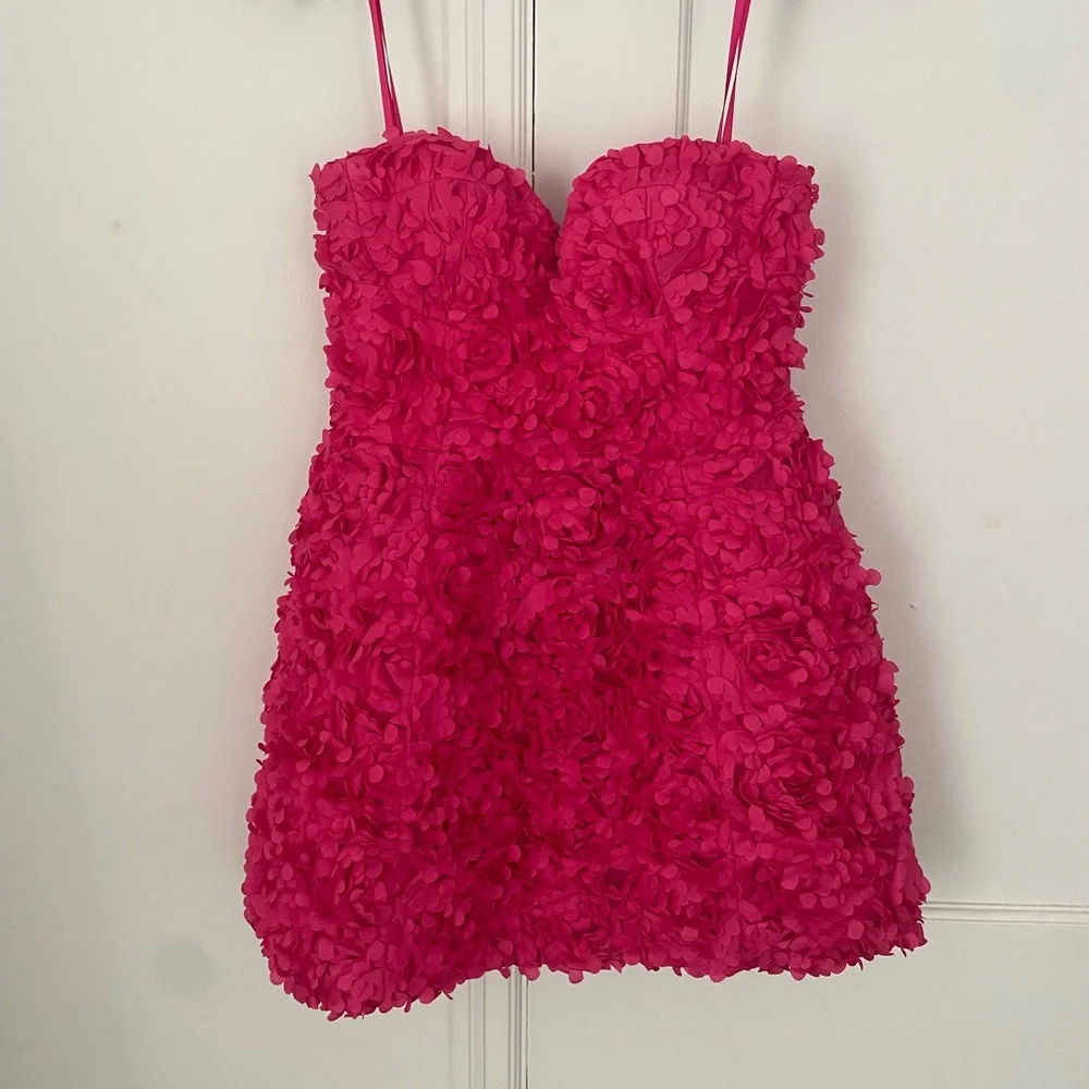BCBG Strapless 3D Floral Dress - Hot Pink - Picture 5 of 9